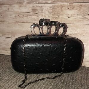 Black genuine leather skull/crystal bag
